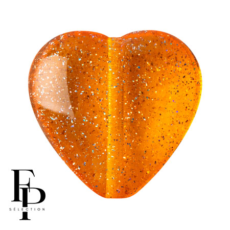 Perle coeur en verre 16x15 mm - Transparent Constellation Orange x1