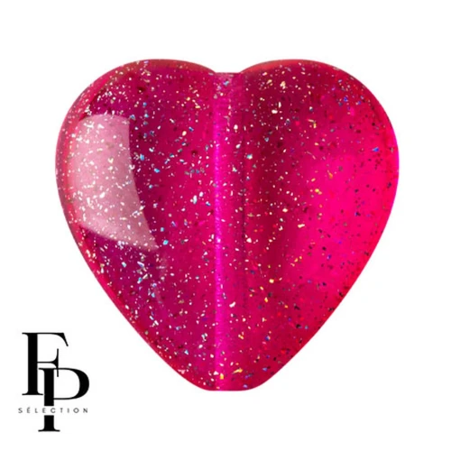 Perle coeur en verre 16x15 mm - Transparent Constellation Rose Fuchsia x1