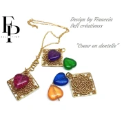 Perle coeur en verre 16x15 mm - Transparent Constellation Yellow x1