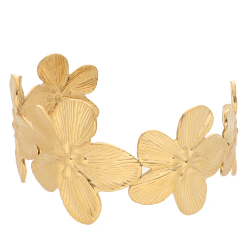 Bracelet jonc fleurs de cerisier réglable 36x160mm - Acier inoxydable Doré 304L x1