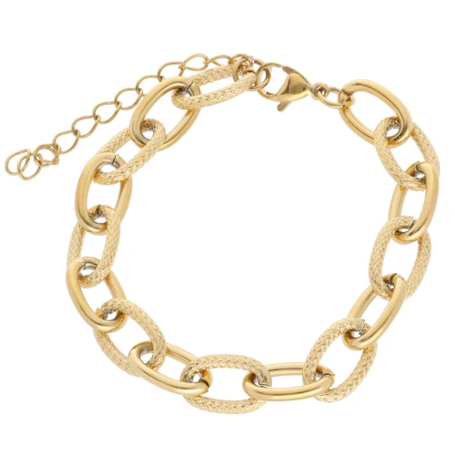 Bracelet maille Forçat 8.7 mm alternée texturée - Acier inox 304L Doré x17cm