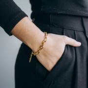 Bracelet maille Forçat alternée 7 mm - Acier inoxydable 304L Doré x16cm