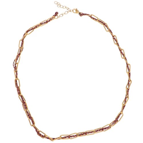 Collier maille Rectangle 6mm & fils entrelacés Acier inox 304L Doré - Violet x45cm