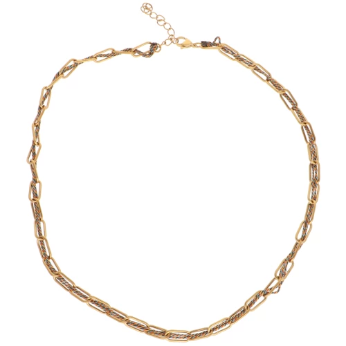 Collier maille Rectangle 6mm & fils entrelacés Acier inox 304L Doré - Marron x45cm
