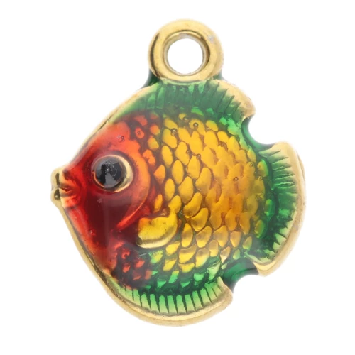 Breloque poisson 12.5x10 mm avec résine époxy - Acier inox 304L Doré - Multicolore
