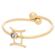 Bague réglable signe du zodiaque - Gémeau - Acier inox 304L Doré - Light Sapphire