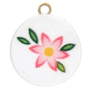 Breloque ronde 10 mm impression UV - Fleur - Acier inox 304L Doré - Rose - Blanc|raw }}