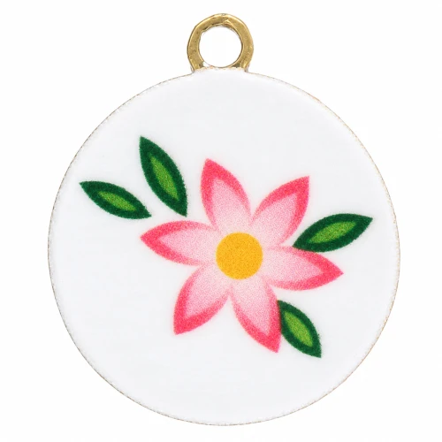 Breloque ronde 10 mm impression UV - Fleur - Acier inox 304L Doré - Rose - Blanc