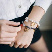 Bracelet en tissu noué avec 3 anneaux - Acier inox 304L Doré - Léopard x18cm