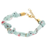 Bracelet en tissu fleurs noué avec 3 anneaux - Acier inox 304L Doré - Menthe x18cm|raw }}