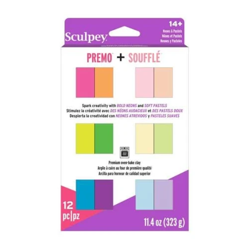 Assortiment de 12 couleurs de Pâte Premo et Pâte Soufflé - Néon et Pastel