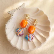 Perle baroque irrégulière en résine translucide 19x15 mm - Jaune miel marbré x1