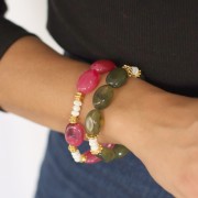 Perle plate irrégulière en résine translucide 22x17 mm - Rose foncé marbré x1