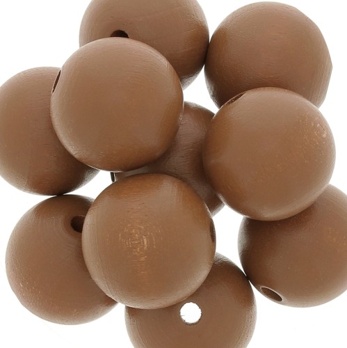 Perles rondes en bois 20 mm - Marron Clair x5