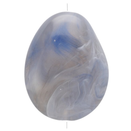 Perle plate irrégulière 22x17 mm en résine translucide - Bleu gris marbré x1