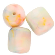 Perles tubes 12x11 mm en résine opaque - Marbré Multicolore nacré x6