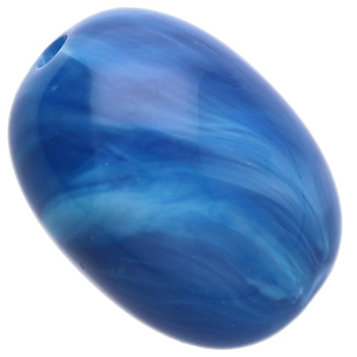 Perle olive 21x15 mm en résine opaque - Bleu royal marbré x1