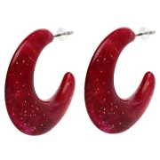 Créoles 35 mm en résine opaque - Marbré Rouge foncé pailleté x2