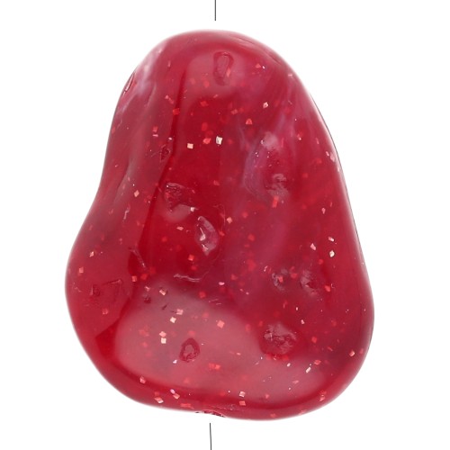 Perle plate irrégulière texturée 29x24 mm en résine - Marbré Rouge foncé pailleté