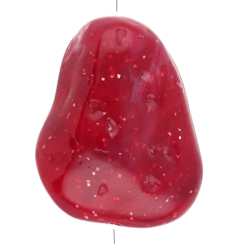 Perle plate irrégulière texturée 29x24 mm en résine - Marbré Rouge foncé pailleté
