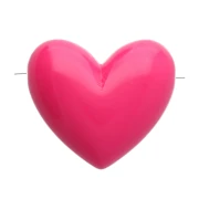 Perles coeur 13x15 mm en résine opaque - trou horizontal - Rose fuchsia x6