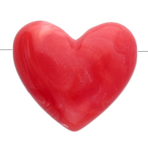 Perles coeur 13x15 mm en résine opaque - trou horizontal - Grenadine marbré x6