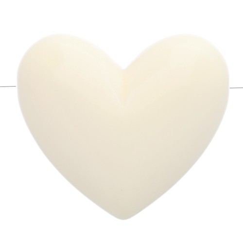 Perle coeur 15.5x18 mm en résine opaque - trou horizontal - Ecru x1