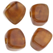 Perle cube irrégulier 15x13 mm en résine transparente - Marbré Caramel x1