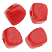 Perle cube irrégulier 15x13 mm en résine opaque - Marbré Rouge x1