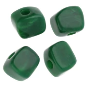 Perle cube irrégulier 15x13 mm en résine opaque - Marbré Vert sapin x1