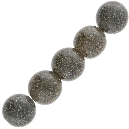 Perles rondes 8 mm en résine transparente - Noir pailleté x10