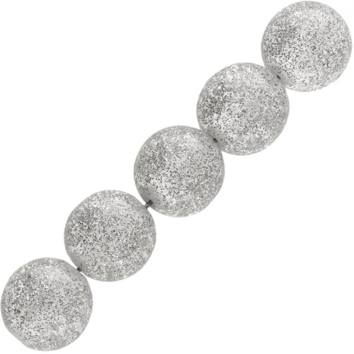 Perles rondes 8 mm en résine transparente - Argenté pailleté x10