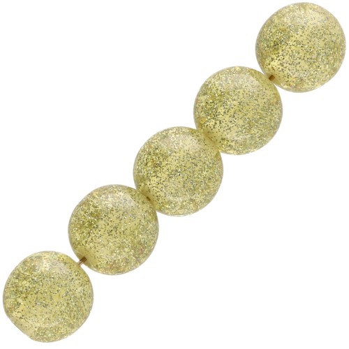 Perles rondes 10 mm en résine transparente - Champagne pailleté x8