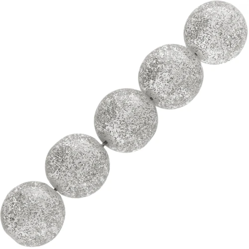 Perles rondes 12 mm en résine transparente - Argenté pailleté x6