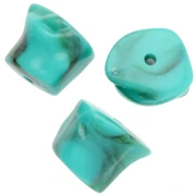 Perles irrégulières 16x20 mm en acrylique opaque - Turquoise marbré x4