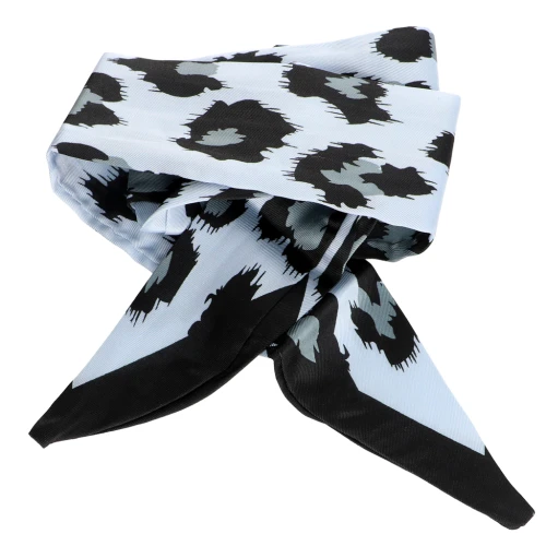 Ruban foulard imitation soie - 50 mm - Léopard Gris bleu - Noir x85 cm
