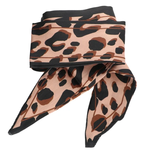 Ruban foulard imitation soie - 50 mm - Léopard marron - Noir x85 cm