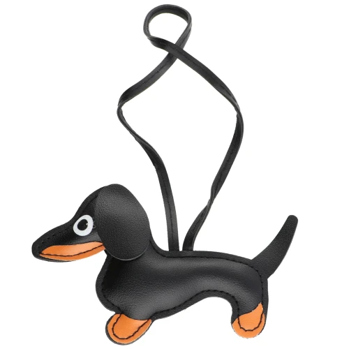 Pendentif chien teckel 14x8 cm pour bijou de sac - PU - Noir x1
