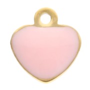 Breloques coeur 5.5x5 mm avec résine époxy - Acier inox 304 Doré - Rose clair x4