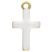 Breloques croix 10x5.5 mm avec résine époxy - Acier inox 304 Doré - Blanc x4