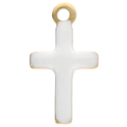 Breloques croix 10x5.5 mm avec résine époxy - Acier inox 304 Doré - Blanc x4