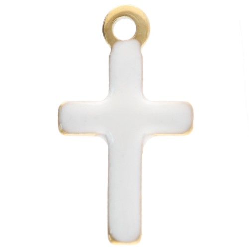 Breloques croix 10x5.5 mm avec résine époxy - Acier inox 304 Doré - Blanc x4