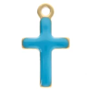 Breloques croix 10x5.5 mm avec résine époxy - Acier inox 304 Doré - Bleu x4