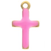 Breloques croix 10x5.5 mm avec résine époxy - Acier inox 304 Doré - Rose fluo x4