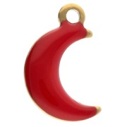 Breloque lune 9x5 mm avec résine époxy - Acier inox 304 Doré - Rouge x4