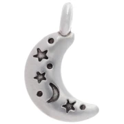 Breloque lune motil étoile et lune 19x10 mm - Placage Argent fin vieilli x1