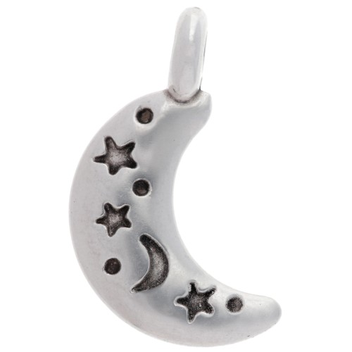 Breloque lune motil étoile et lune 19x10 mm - Placage Argent fin vieilli x1