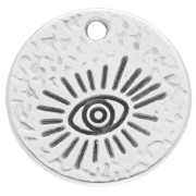 Pendentif rond martelé motif oeil - 19.5 mm - Placage argent fin vieilli x1|raw }}