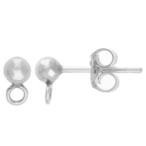 Clous d'oreilles boule 3 mm avec anneau fermé perpendiculaire - Argent 925 x20