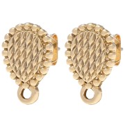 Clous d'oreilles goutte texturé 14x9 mm - Doré x2